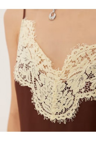 ASOS DESIGN brown lace bodice cami asymmetric satin mini dress