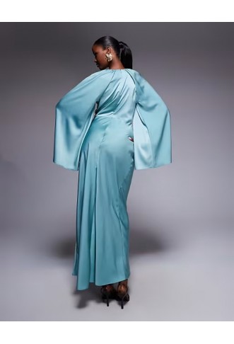 ASOS DESIGN satin long sleeve maxi dress with central ruched skirt