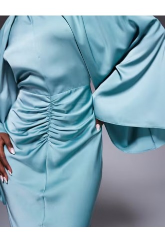 ASOS DESIGN satin long sleeve maxi dress with central ruched skirt