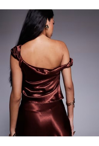 ASOS DESIGN one shoulder high shine co-ord top