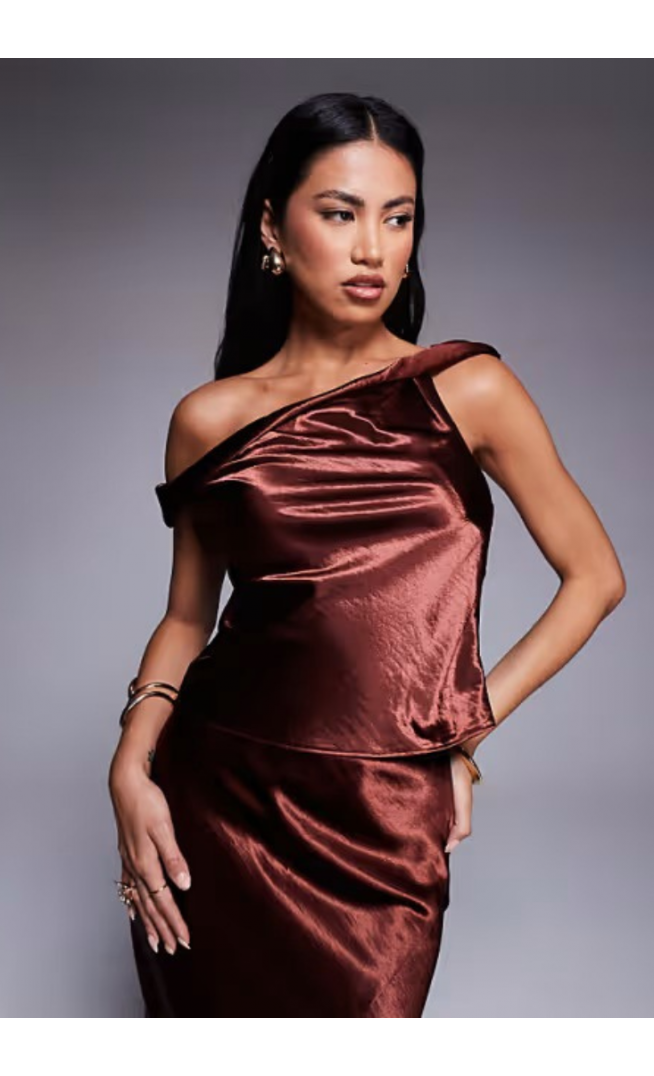 ASOS DESIGN one shoulder high shine co-ord top