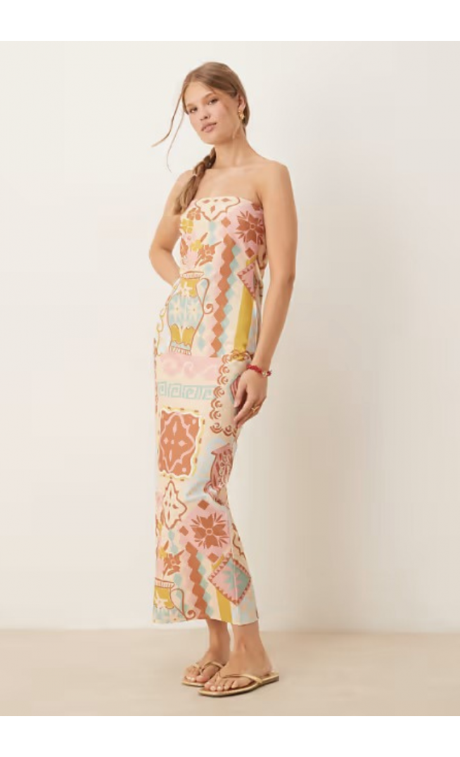 ASOS DESIGN bandeau midi dress in tapestry print