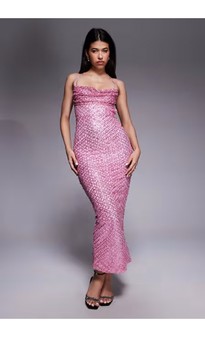Oh Polly glitter embellished cowl neck cut out back maxi dress