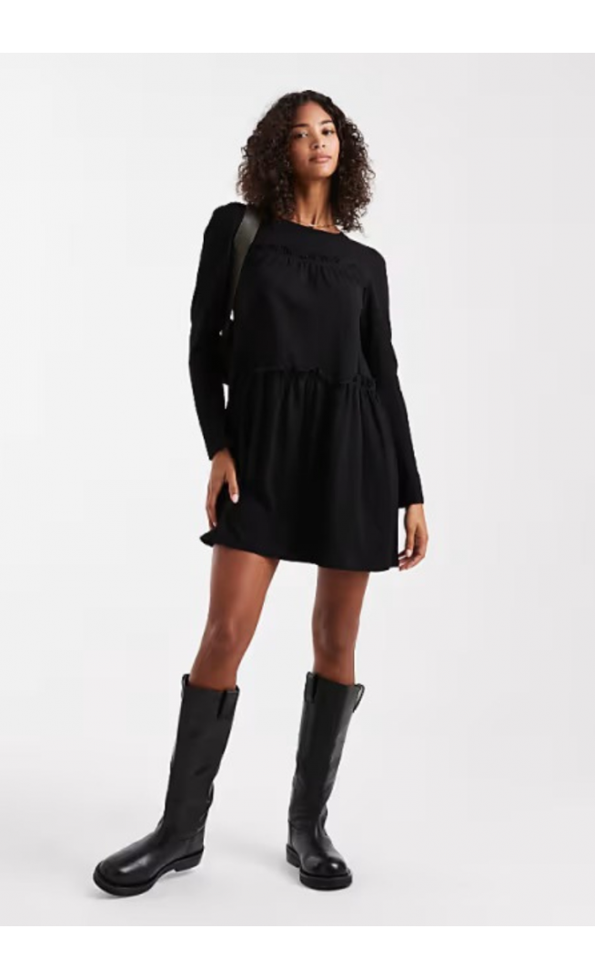 Miss Selfridge ruffle smock mini dress in black