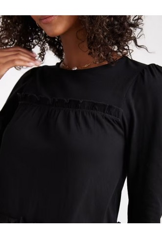 Miss Selfridge ruffle smock mini dress in black