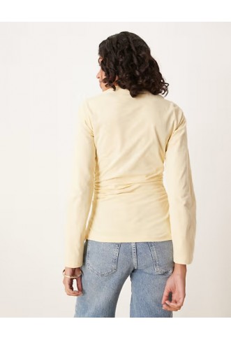 ASOS DESIGN asymmetric hem long sleeve ruched side top