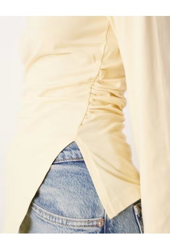 ASOS DESIGN asymmetric hem long sleeve ruched side top