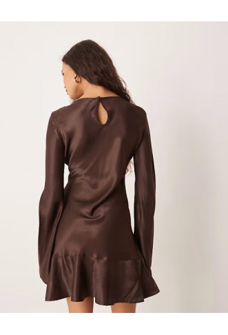 ASOS DESIGN satin drop waist mini dress in chocolate