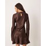 ASOS DESIGN satin drop waist mini dress in chocolate