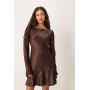 ASOS DESIGN satin drop waist mini dress in chocolate