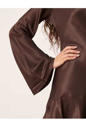 ASOS DESIGN satin drop waist mini dress in chocolate