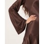 ASOS DESIGN satin drop waist mini dress in chocolate