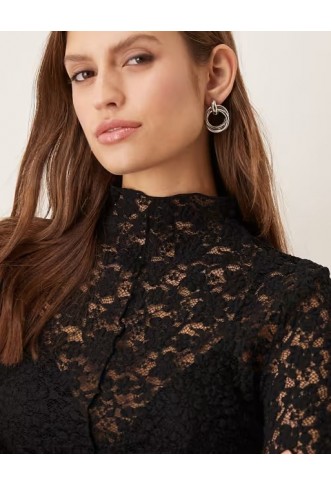Mango high neck lace top in black