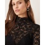 Mango high neck lace top in black