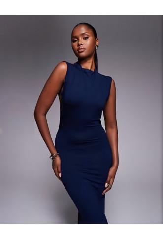 ASOS DESIGN high neck slash shoulder maxi dress