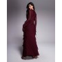Daska chiffon ruffle maxi dress in burgundy