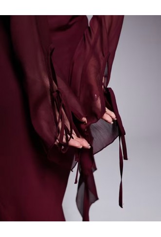 Daska chiffon ruffle maxi dress in burgundy