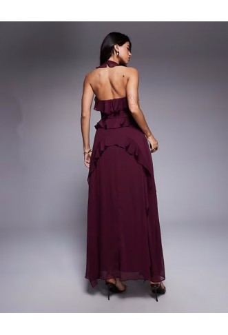 Forever New ruffle midaxi dress in port