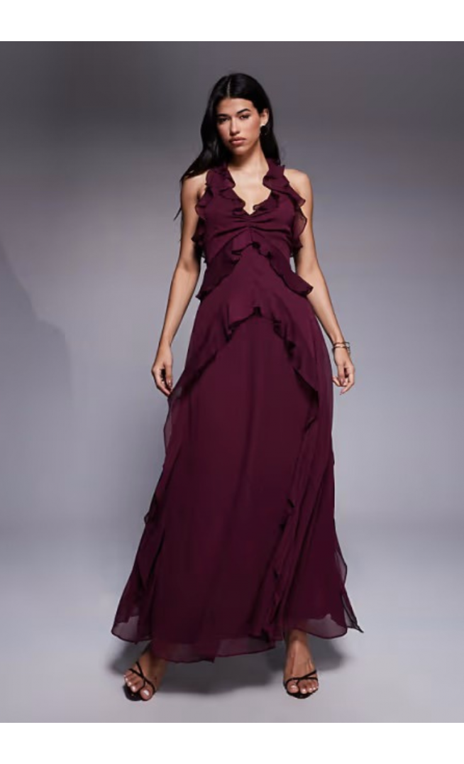 Forever New ruffle midaxi dress in port