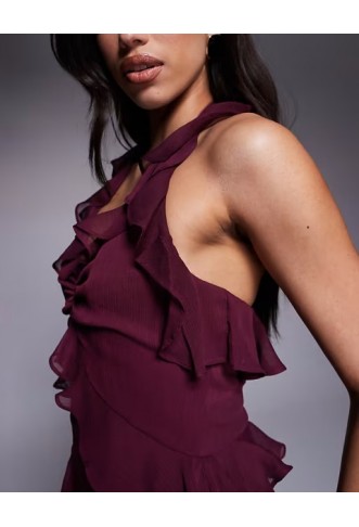 Forever New ruffle midaxi dress in port