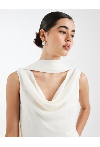 Six Stories Bridesmaid crepe plunge cowl front maxi dress