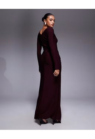 Forever New long sleeve drape maxi dress in deep plum