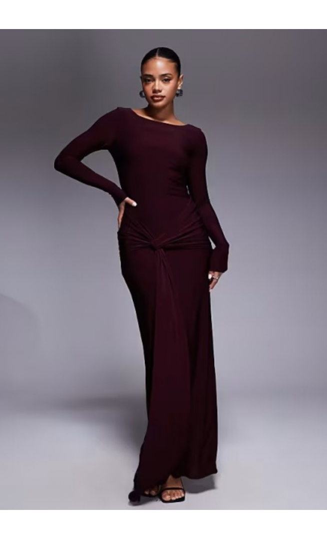 Forever New long sleeve drape maxi dress in deep plum