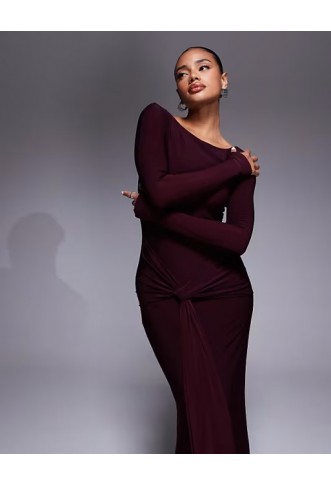 Forever New long sleeve drape maxi dress in deep plum