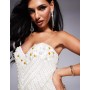 ASOS LUXE pearl embellished bandeau mini dress in white