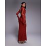 ASOS DESIGN lace angel sleeve maxi dress with front cut out in red