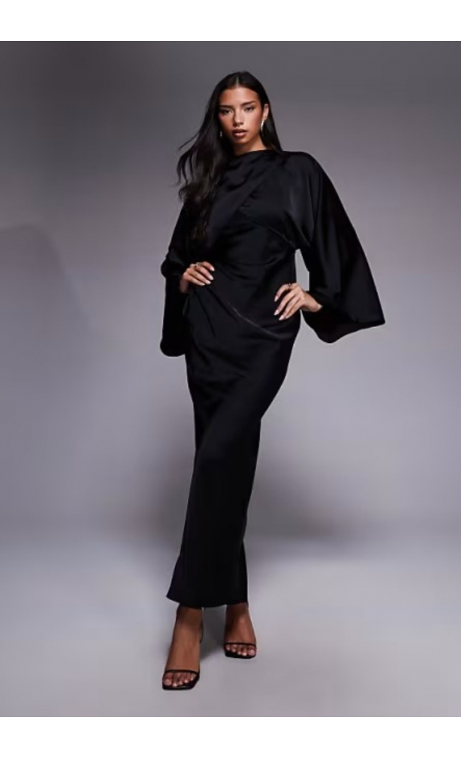 ASOS DESIGN wrap front batwing satin bias maxi dress