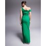 Vesper bengaline one shoulder knot detail maxi bodycon dress in emerald