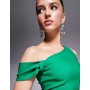 Vesper bengaline one shoulder knot detail maxi bodycon dress in emerald