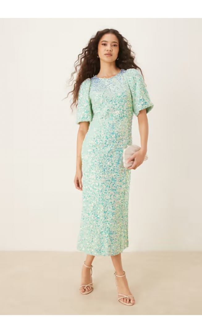 YAS textured iridescent sequin midaxi tea dress