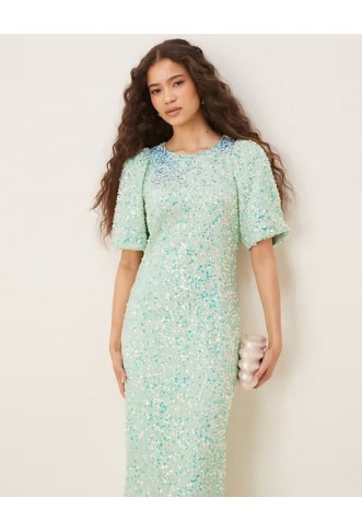 YAS textured iridescent sequin midaxi tea dress