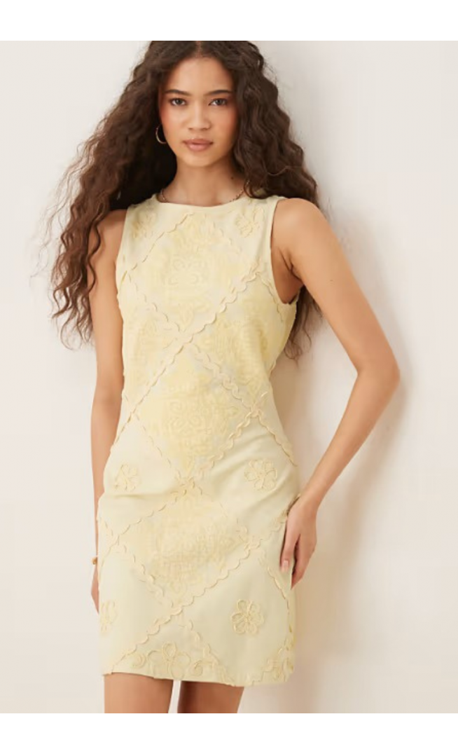 ASOS DESIGN crochet patchwork sleeveless mini dress in buttermilk