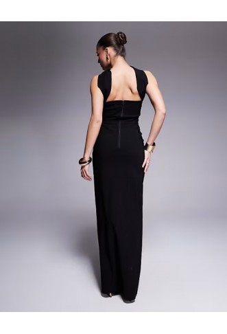 Vesper bengaline choker neck detail bandeau side split maxi dress