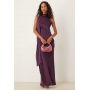 Pretty Lavish satin sleeveless high neck drape scarf detail maxi dress in purple