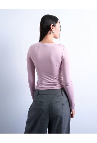 Topshop slinky crew neck long sleeve top in pink