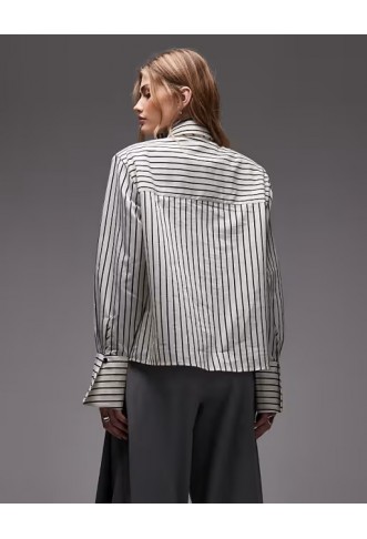 ASOS DESIGN boxy striped shirt with shoulder pads and tie