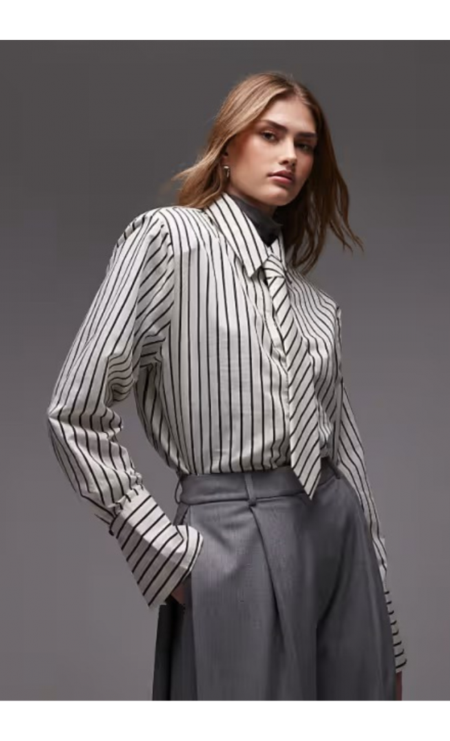 ASOS DESIGN boxy striped shirt with shoulder pads and tie