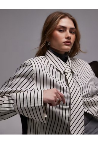 ASOS DESIGN boxy striped shirt with shoulder pads and tie