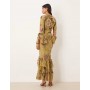 ASOS DESIGN tiered ruffle long sleeve chiffon maxi dress