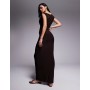 Fashionkilla exclusive double sculpted slinky sleeveless asymmetric neck ruched bodycon maxi dress