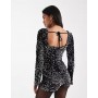 ASOS DESIGN velvet sequin long sleeve playsuit