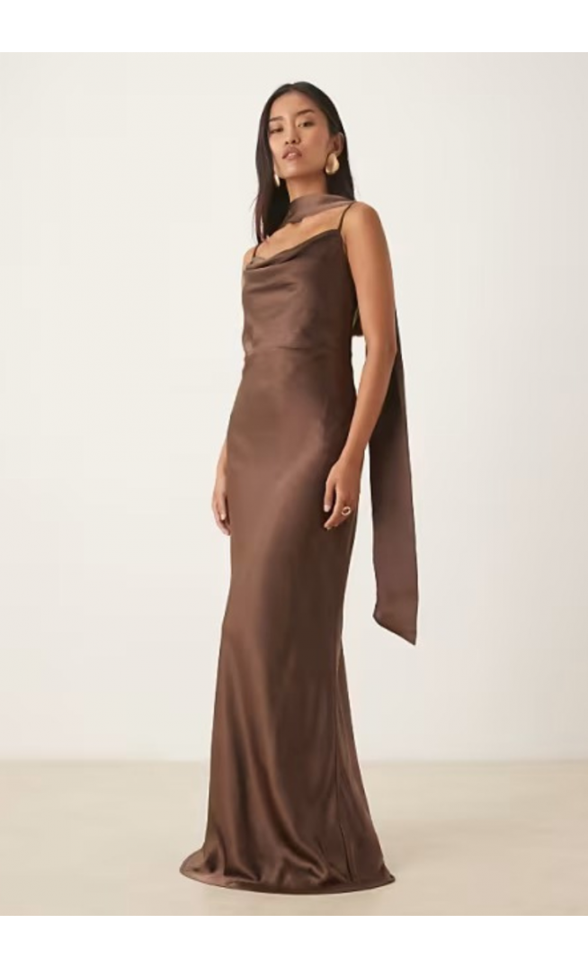 Pretty Lavish Bridesmaid Keisha satin cowl neck maxi dress