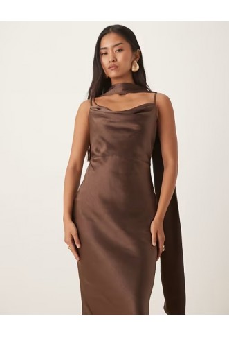 Pretty Lavish Bridesmaid Keisha satin cowl neck maxi dress
