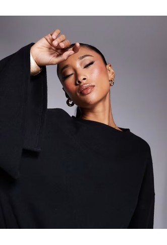 ASOS DESIGN supersoft wide long sleeve blouson mini dress in black