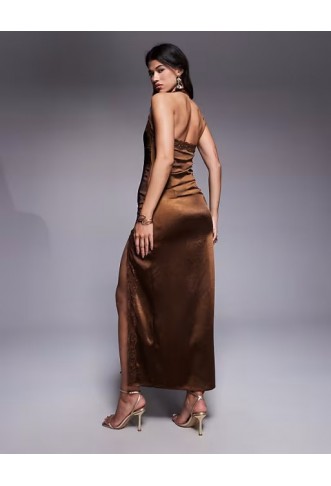 The Frolic exclusive satin lace trim plunge tie detail maxi dress