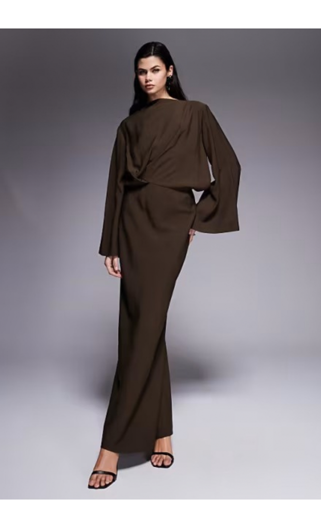 ASOS DESIGN long sleeve tucked waist bias maxi dress